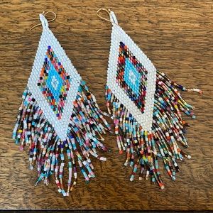multi colored beaded statement earrings